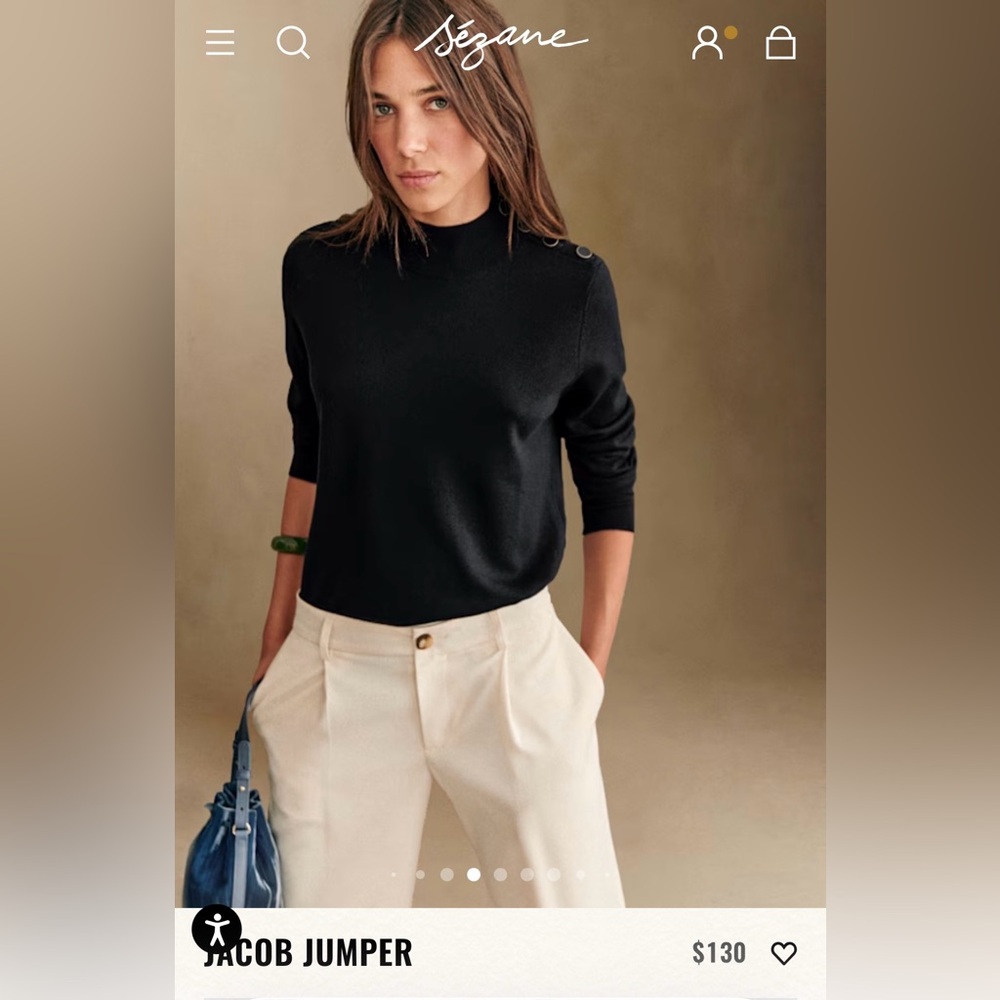 Sezane Jacob Jumper Sweater Merino Wool Long Sleeve High Neck Black Medium